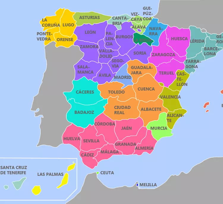 Mapa España por provincia y comunidades autónomas