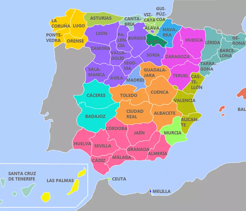 Mapa España por provincia y comunidades autónomas